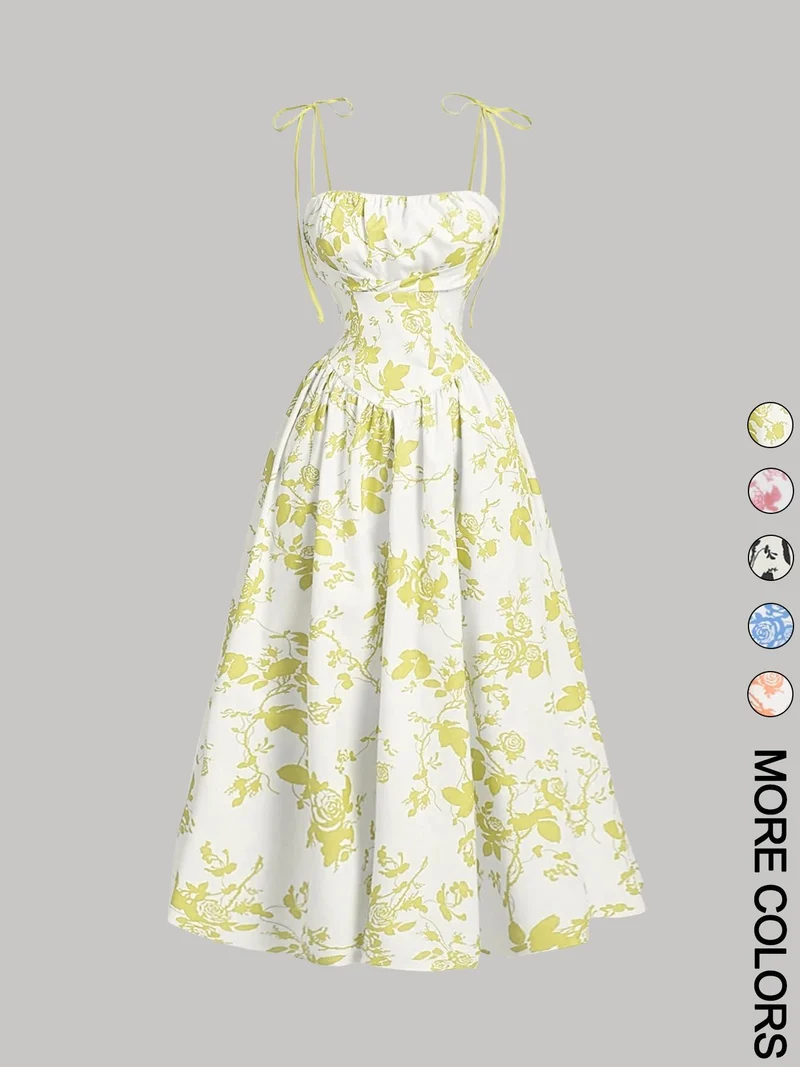 Amazon 2025 European and American New Women's Floral Printed Sling Homecoming dress Summer Sun Dress Spring Dress