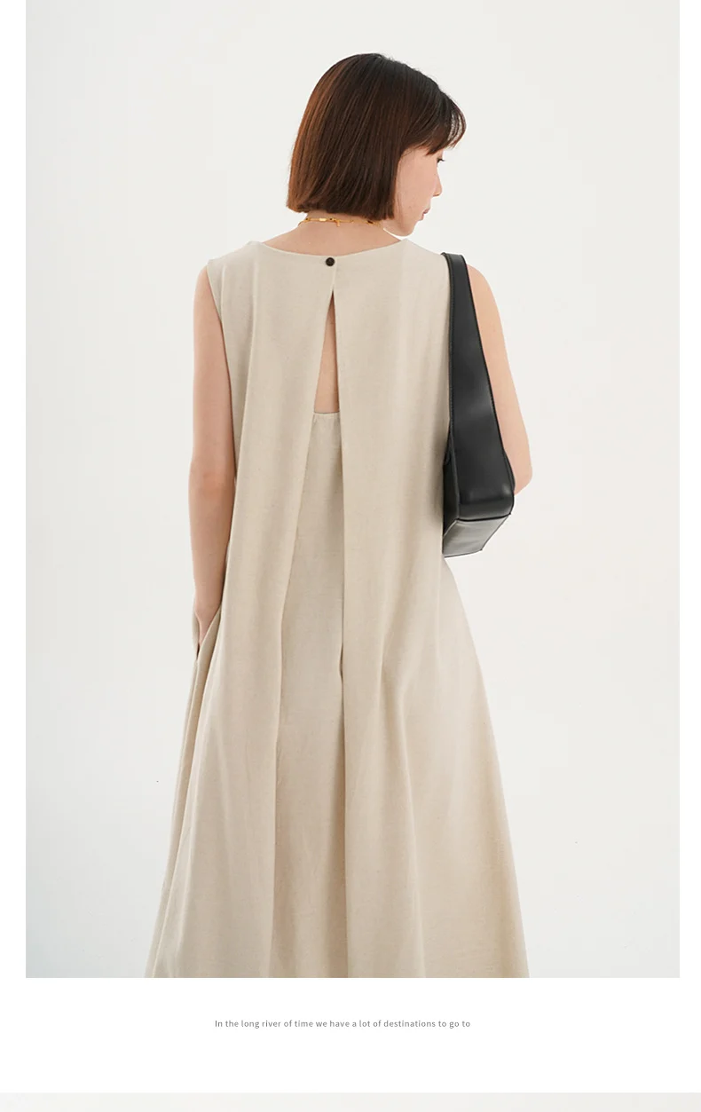 Korean Chic2026 Summer French Design Loose Backless Sleeveless Vest Dress Casual Age-Reducing Long Dress