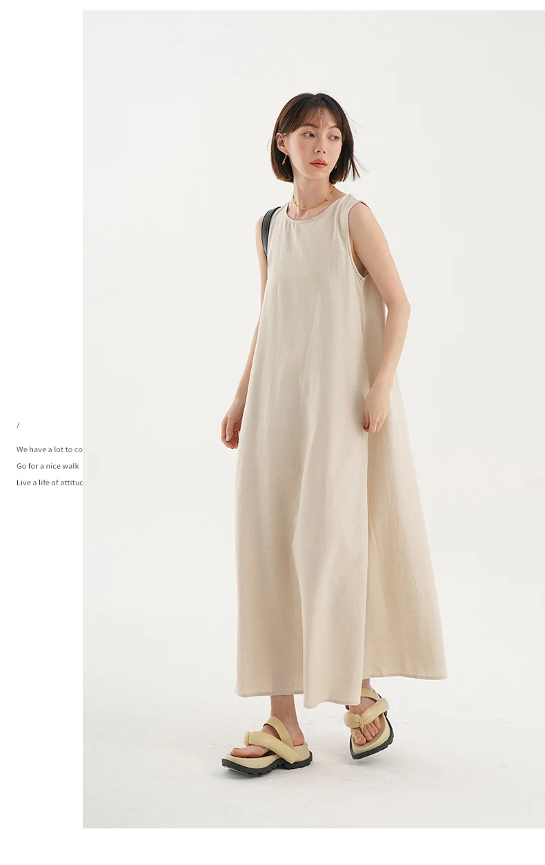 Korean Chic2026 Summer French Design Loose Backless Sleeveless Vest Dress Casual Age-Reducing Long Dress