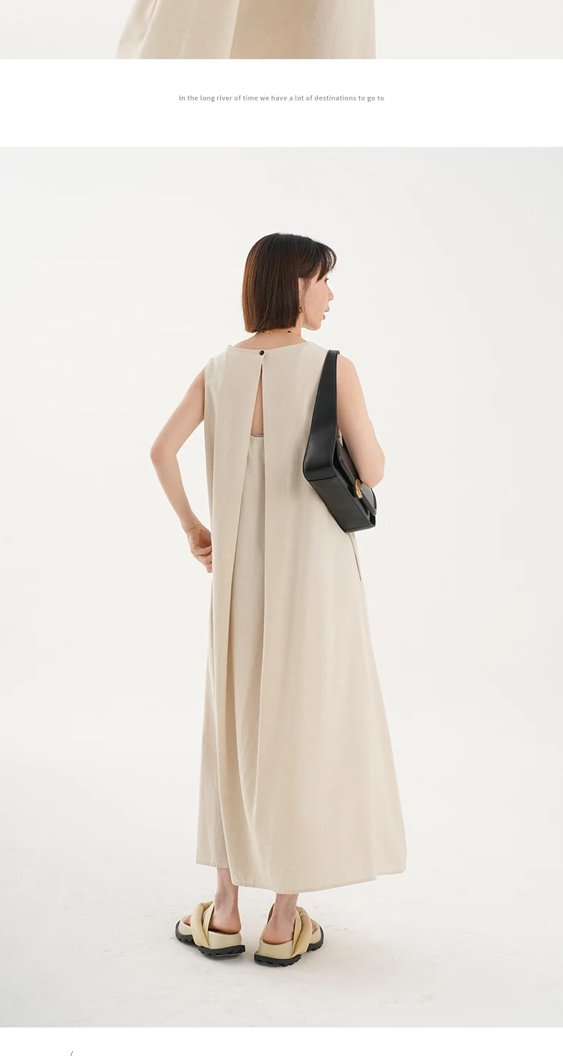 Korean Chic2026 Summer French Design Loose Backless Sleeveless Vest Dress Casual Age-Reducing Long Dress