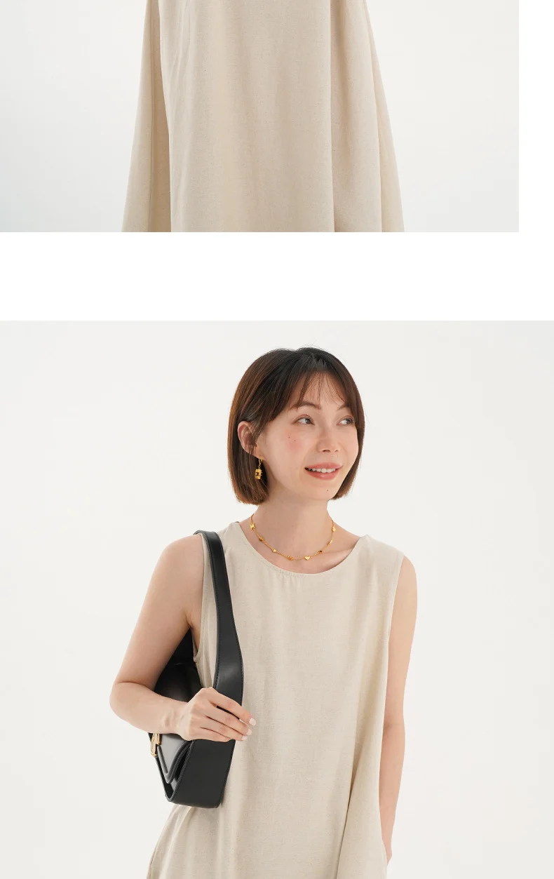 Korean Chic2026 Summer French Design Loose Backless Sleeveless Vest Dress Casual Age-Reducing Long Dress