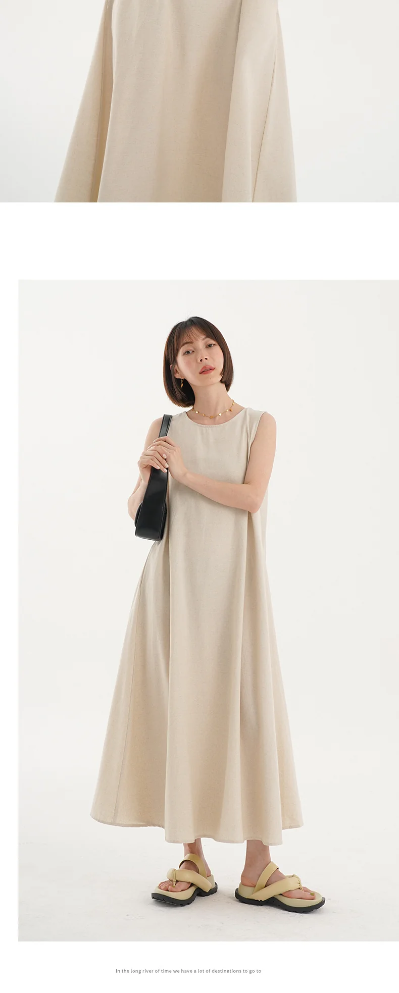 Korean Chic2026 Summer French Design Loose Backless Sleeveless Vest Dress Casual Age-Reducing Long Dress