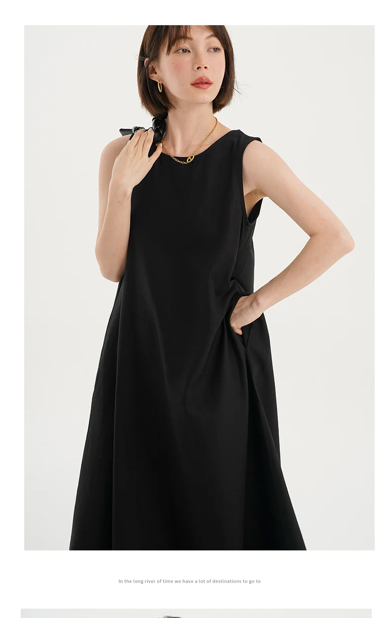 Korean Chic2026 Summer French Design Loose Backless Sleeveless Vest Dress Casual Age-Reducing Long Dress