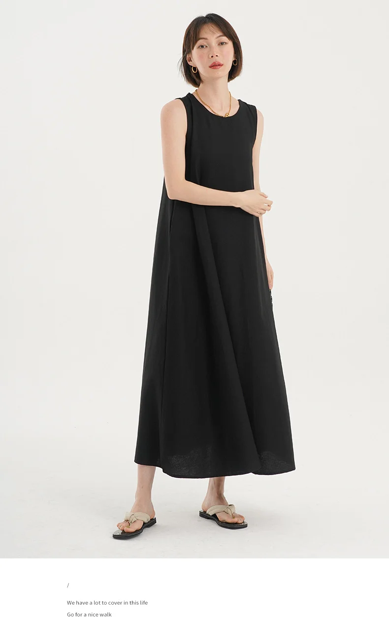 Korean Chic2026 Summer French Design Loose Backless Sleeveless Vest Dress Casual Age-Reducing Long Dress