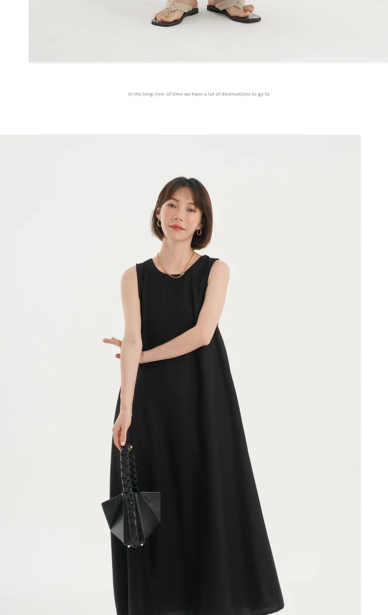 Korean Chic2026 Summer French Design Loose Backless Sleeveless Vest Dress Casual Age-Reducing Long Dress
