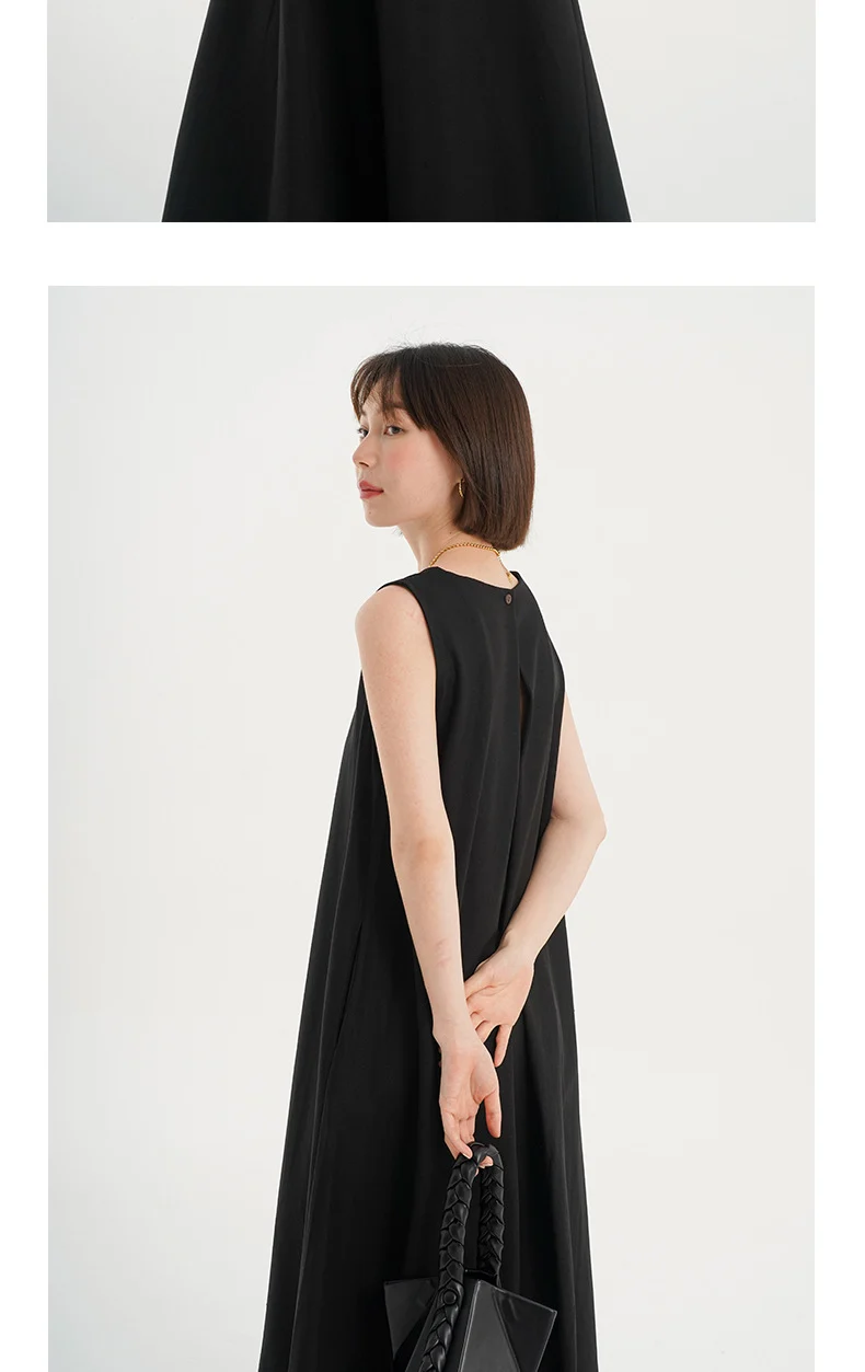 Korean Chic2026 Summer French Design Loose Backless Sleeveless Vest Dress Casual Age-Reducing Long Dress