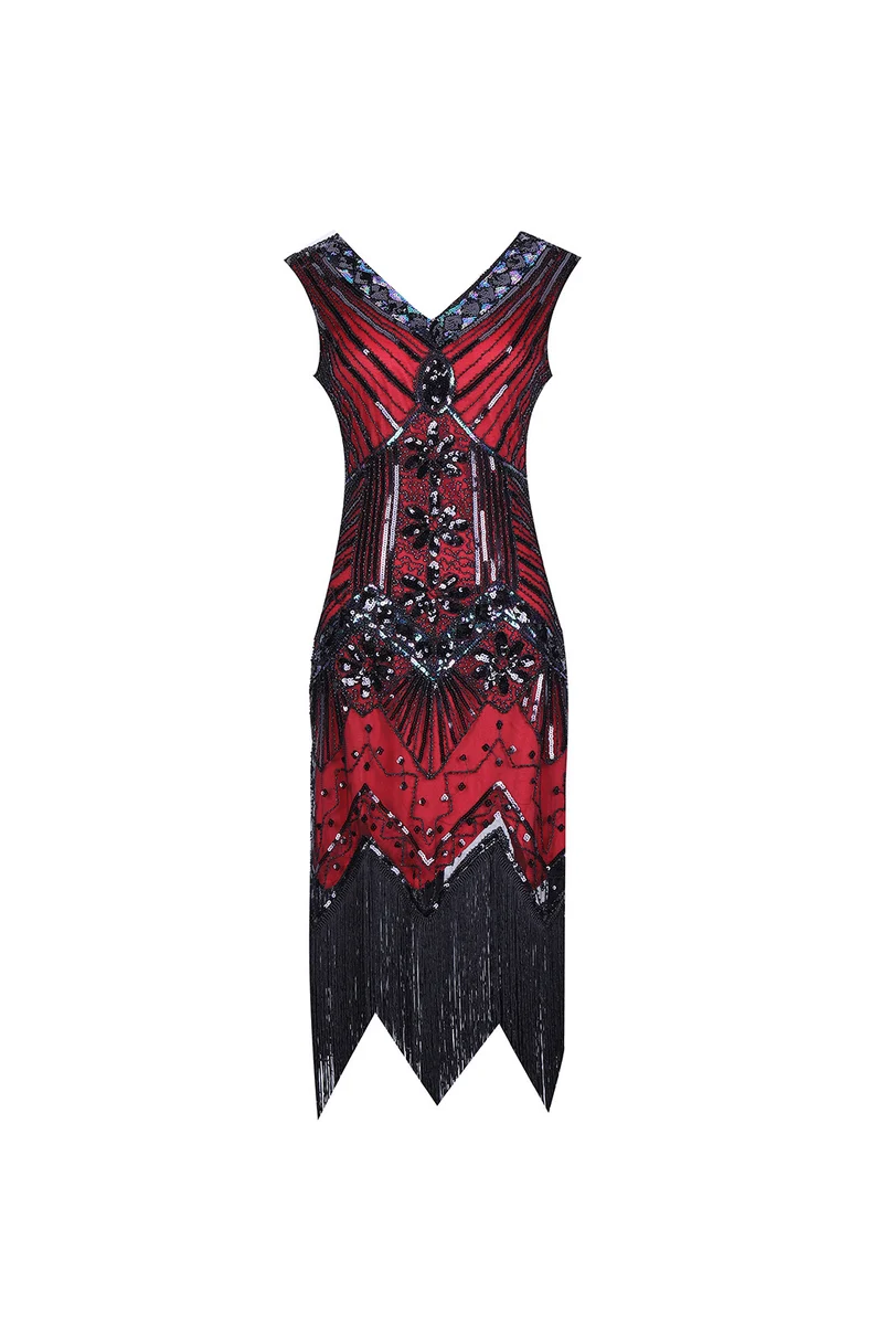 S-4Xl Amazon Wish Real Shot 1920S Retro Sequin Dress Handmade Beaded Tassel Plus Size Evening Dress