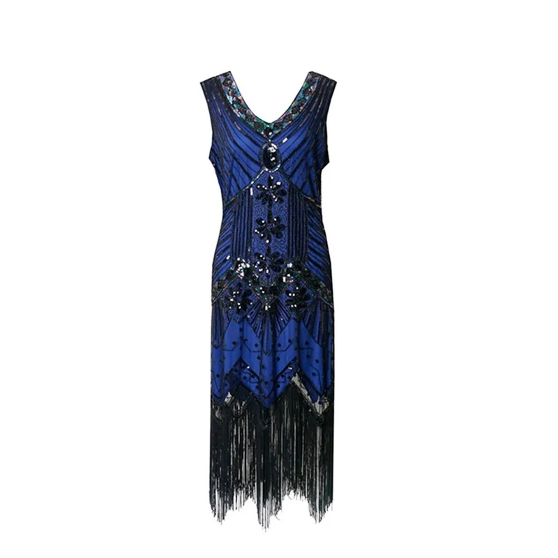 S-4Xl Amazon Wish Real Shot 1920S Retro Sequin Dress Handmade Beaded Tassel Plus Size Evening Dress