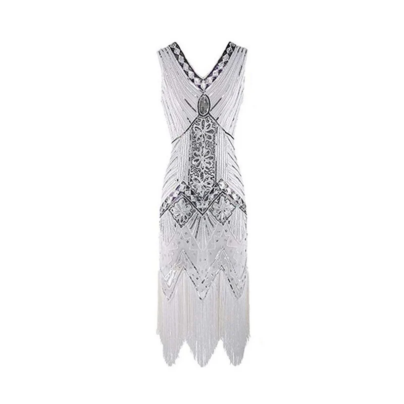 S-4Xl Amazon Wish Real Shot 1920S Retro Sequin Dress Handmade Beaded Tassel Plus Size Evening Dress