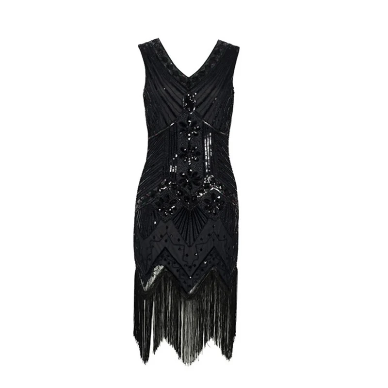 S-4Xl Amazon Wish Real Shot 1920S Retro Sequin Dress Handmade Beaded Tassel Plus Size Evening Dress
