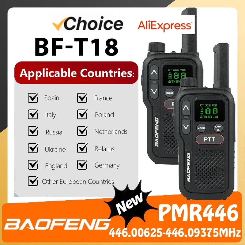 PMR446 BF-T18 Handheld PMR Walkie Talkie Radio Station Transmitter 1500mAh Wireless Device Long Range Two Way Radios Flashligh