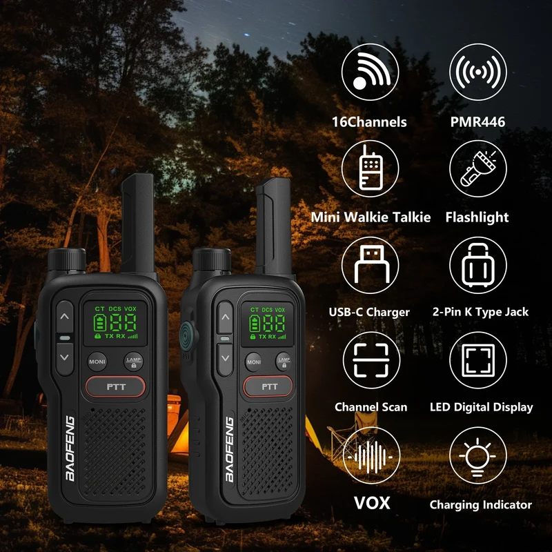 PMR446 BF-T18 Handheld PMR Walkie Talkie Radio Station Transmitter 1500mAh Wireless Device Long Range Two Way Radios Flashligh