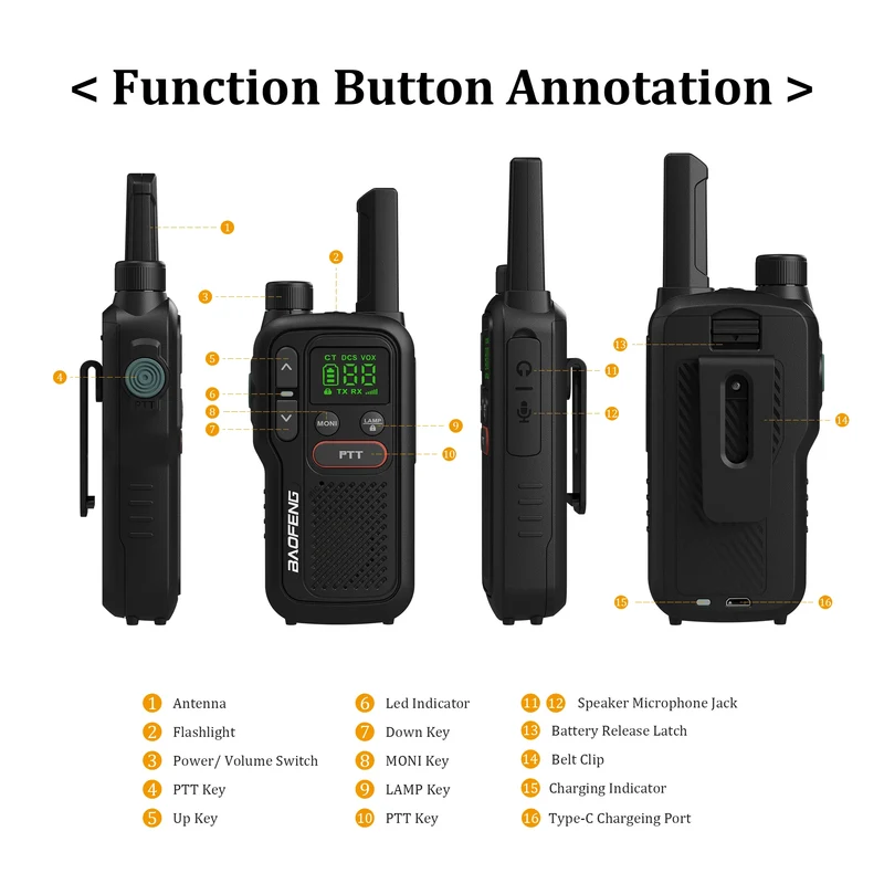 PMR446 BF-T18 Handheld PMR Walkie Talkie Radio Station Transmitter 1500mAh Wireless Device Long Range Two Way Radios Flashligh