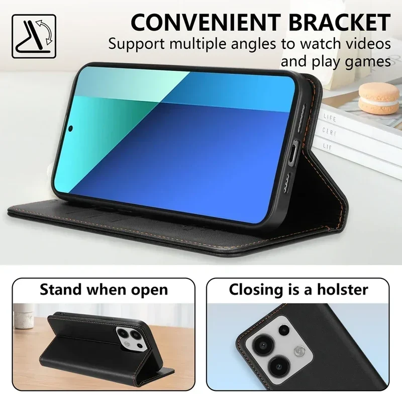 Wallet Skin friendly Magnetic Card Slot Flip Leather Case For Xiaomi 14T Poco X7 C75 M7/X6 Pro Redmi 14C 13 A4 Note 14 Pro+ 14S