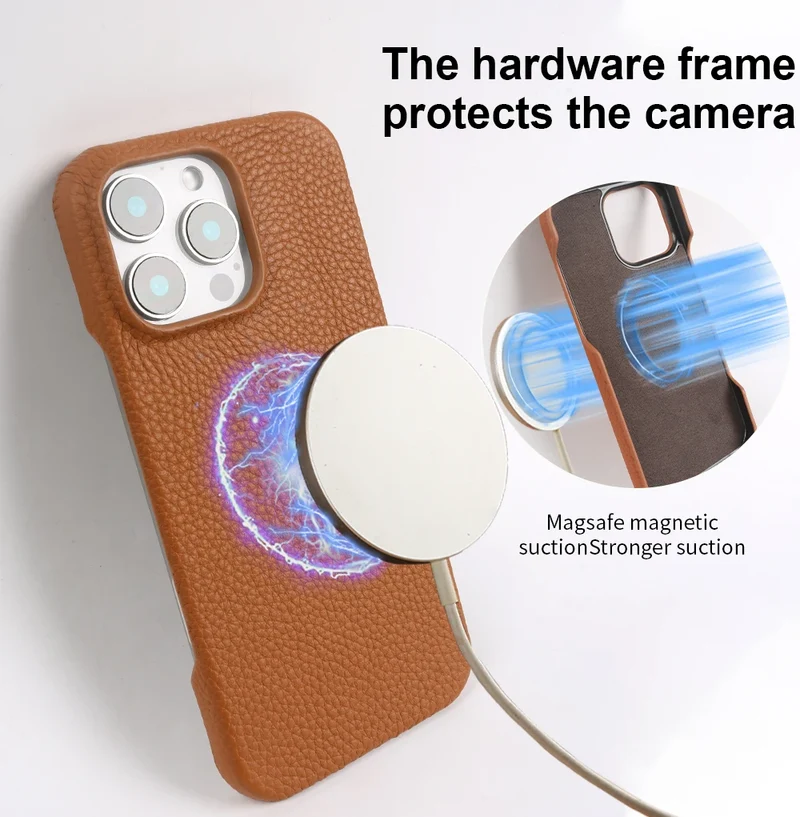 Premium Magnetic Genuine Leather Case For iphone 16 Pro Max 15 14 13 12 11 Wireless Charge Magnet Magsafe Cover Shockproof Coque