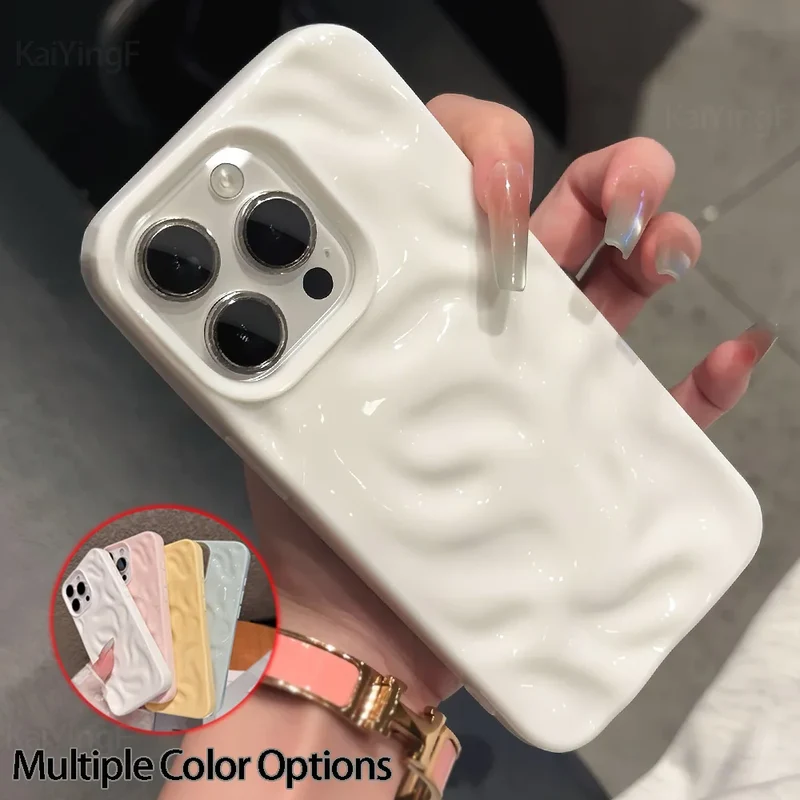 Luxury Soft Silicone For iPhone 11 12 13 14 15 16 17 Pro Max Plus Wave Fold Pattern Candy Bumper Back Cases Protective Cover