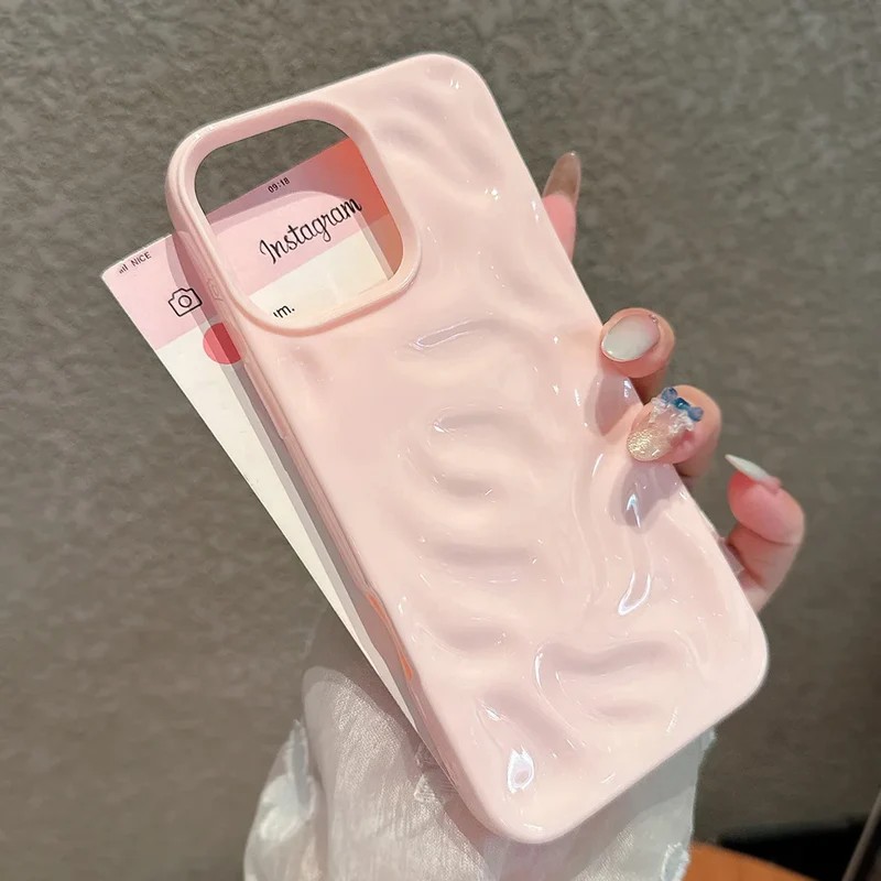 Luxury Soft Silicone For iPhone 11 12 13 14 15 16 17 Pro Max Plus Wave Fold Pattern Candy Bumper Back Cases Protective Cover
