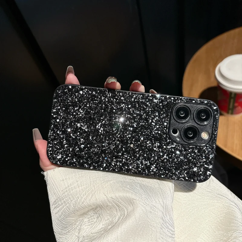 Luxury Full Cover Black Flash Drill Soft Case For iphone 18 17 16 15 14 13 12 11 Pro Max Plus 16E Air Glitter Shockproof Shell