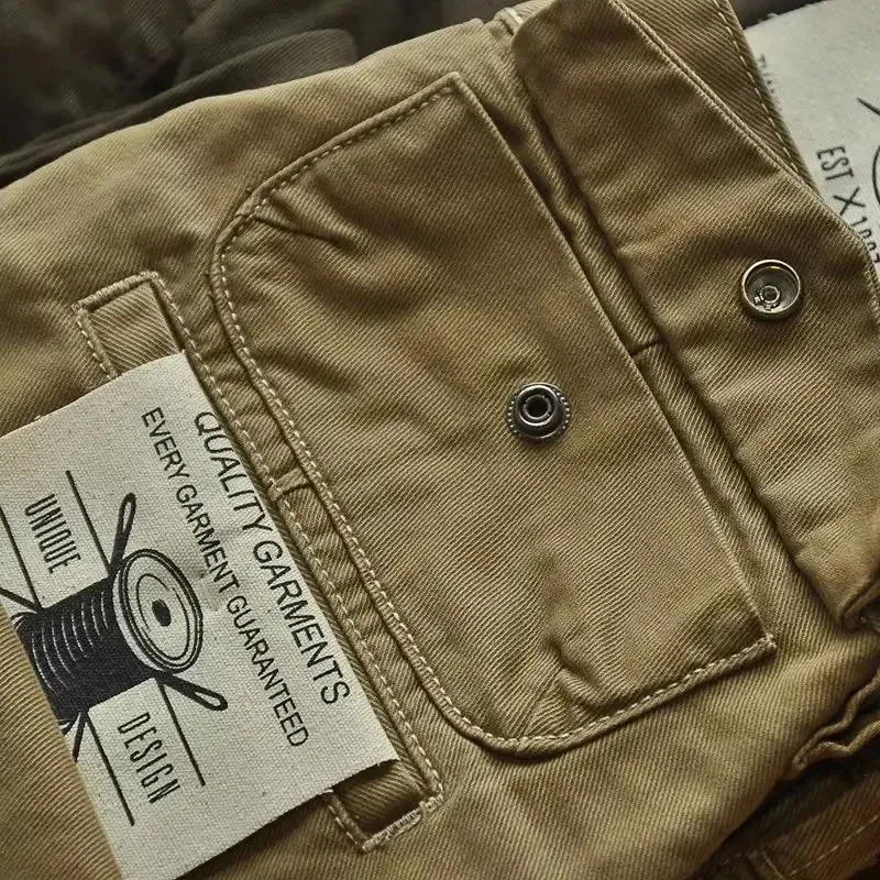 American Style Pure Cotton Heavy Duty Cargo Pants for Men Anti-Dirt Anti-Wear Loose Straight Leg Casual Pants Footwear