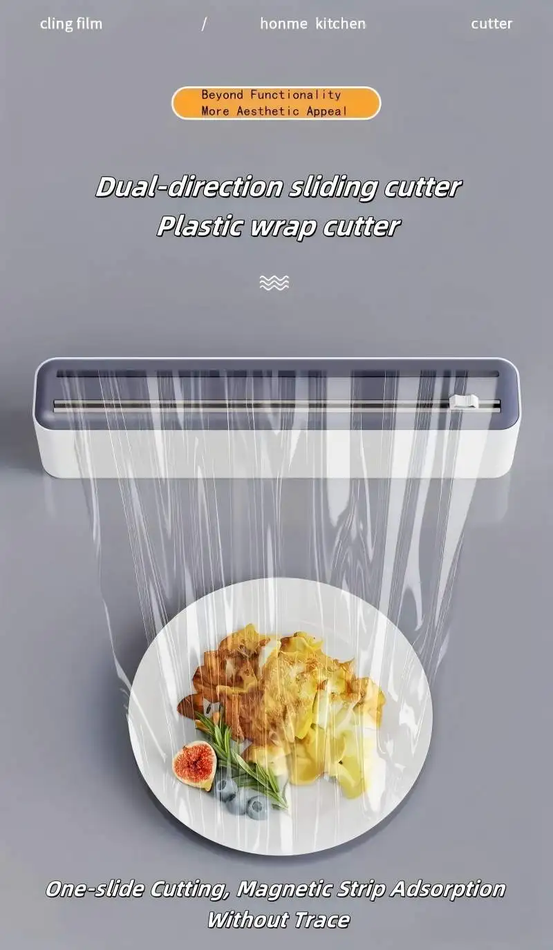 Large Size Plastic Wrap Dispenser with Cutter, Dual Slide Cutting Multifunctional Foil & Parchment Paper Cutter, Reusable Kitchen Film Sealing Machine, Compatible with Plastic Wrap, Aluminum Foil, Baking Paper & Wax Paper, Du