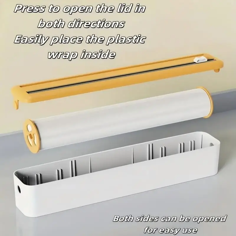 Large Size Plastic Wrap Dispenser with Cutter, Dual Slide Cutting Multifunctional Foil & Parchment Paper Cutter, Reusable Kitchen Film Sealing Machine, Compatible with Plastic Wrap, Aluminum Foil, Baking Paper & Wax Paper, Du