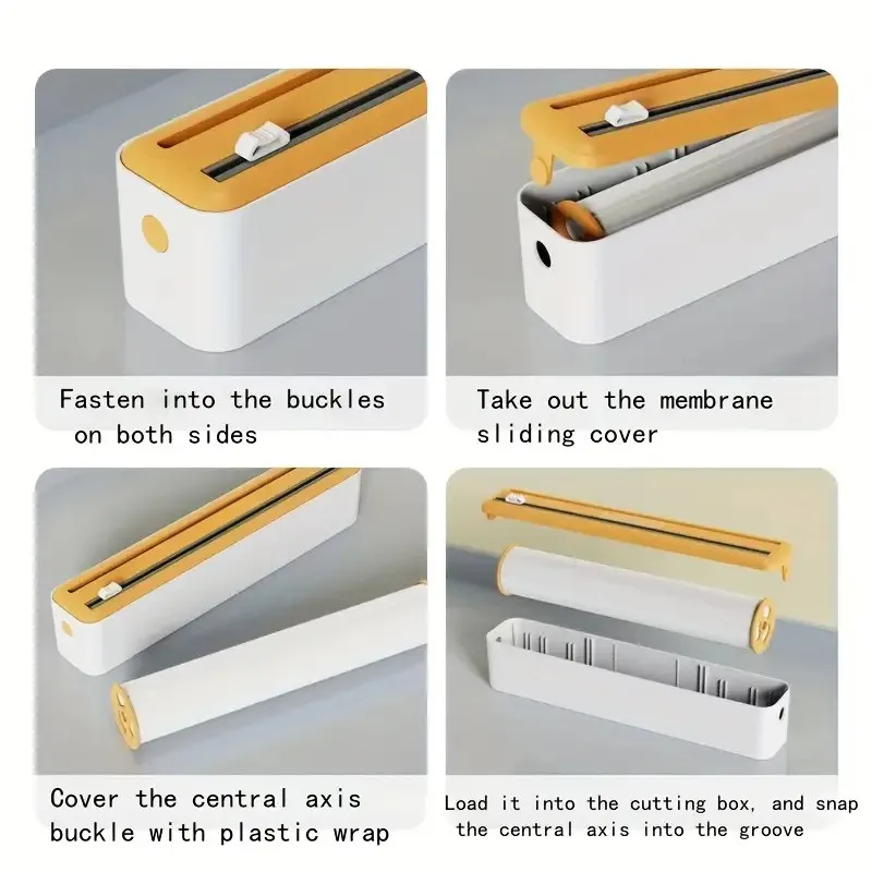 Large Size Plastic Wrap Dispenser with Cutter, Dual Slide Cutting Multifunctional Foil & Parchment Paper Cutter, Reusable Kitchen Film Sealing Machine, Compatible with Plastic Wrap, Aluminum Foil, Baking Paper & Wax Paper, Du