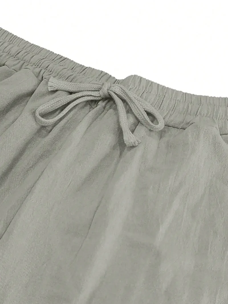 Men Linen Wide Leg Casual Pants Loose Lightweight Trousers Breathable Summer Spring Fall Daily Wear