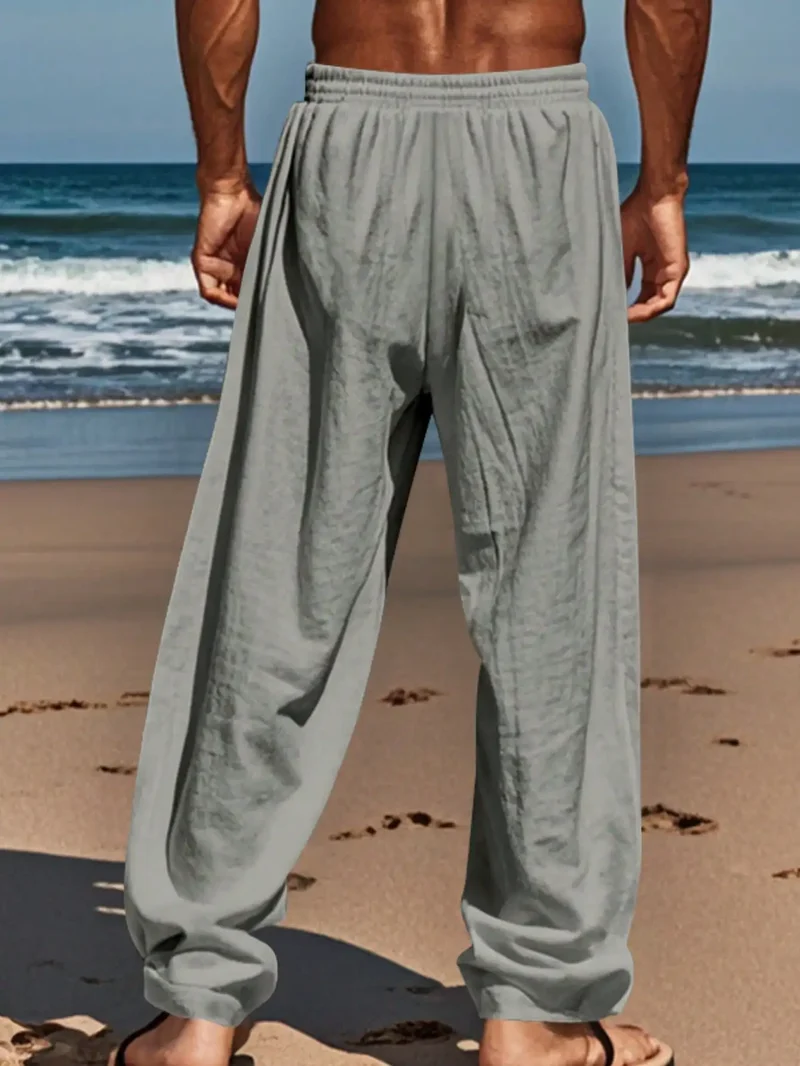 Men Linen Wide Leg Casual Pants Loose Lightweight Trousers Breathable Summer Spring Fall Daily Wear