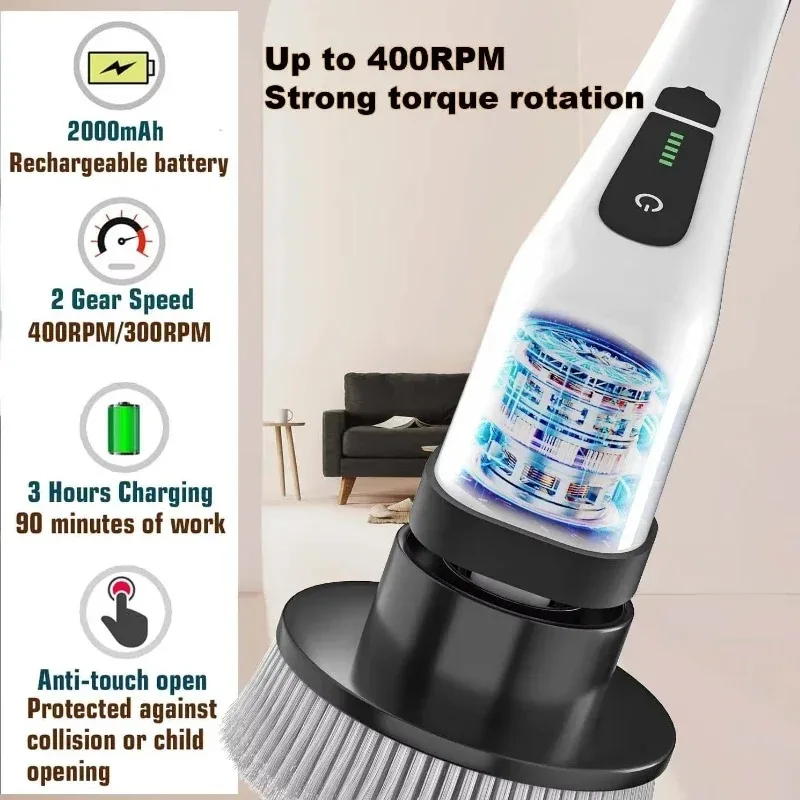 Cordless Multifunctional Electric Cleaning Brush - Spin Scrubber Portable Toilet Mop for Kitchen & Bathroom