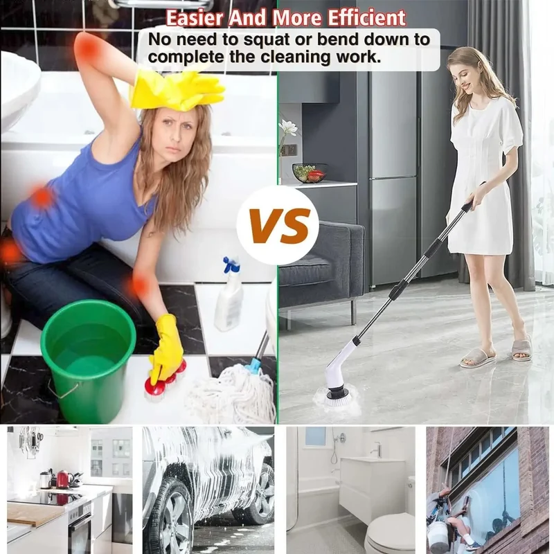 Cordless Multifunctional Electric Cleaning Brush - Spin Scrubber Portable Toilet Mop for Kitchen & Bathroom