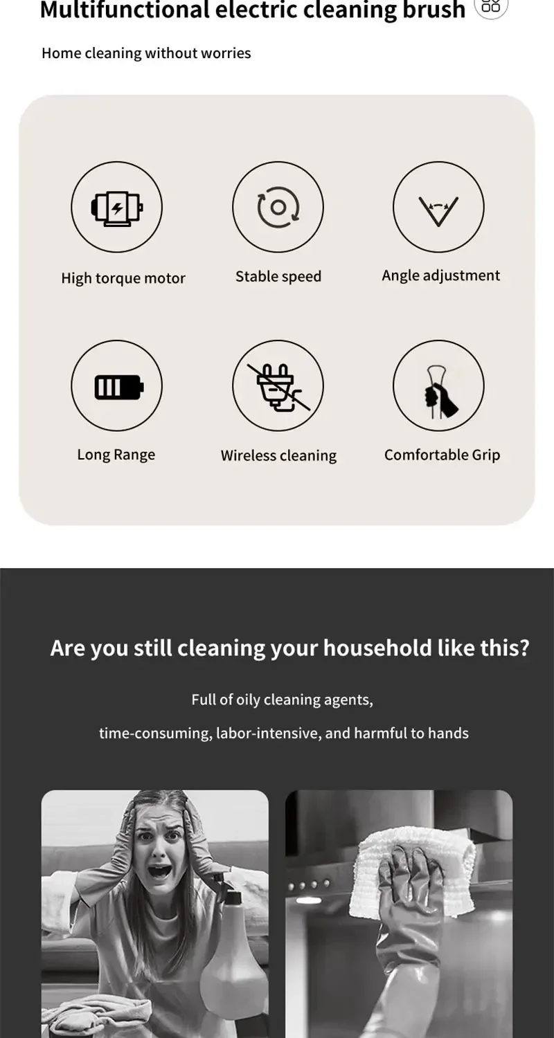 Cordless Multifunctional Electric Cleaning Brush - Spin Scrubber Portable Toilet Mop for Kitchen & Bathroom