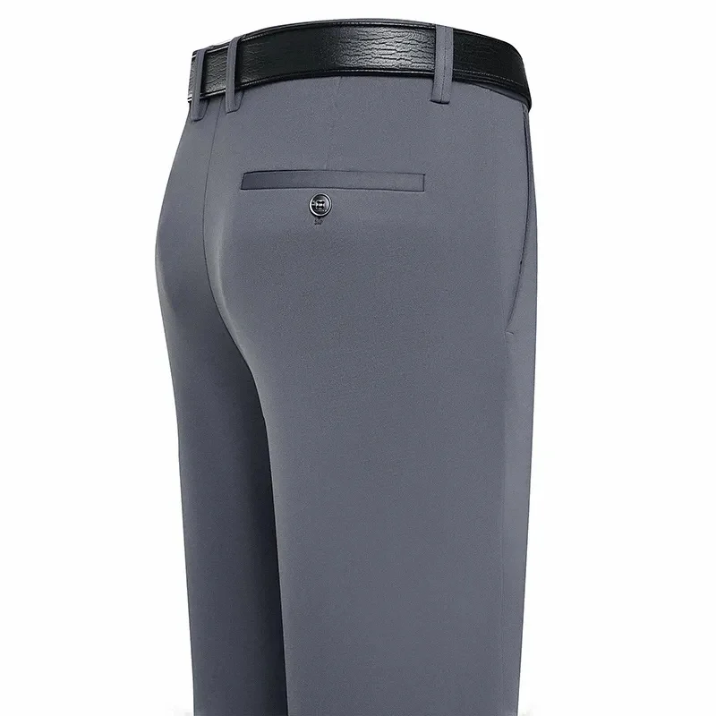 Suit Pants Men Business Casual Trousers Formal Dress Straight Pants Elastic Black Navy Blue Male Clothing