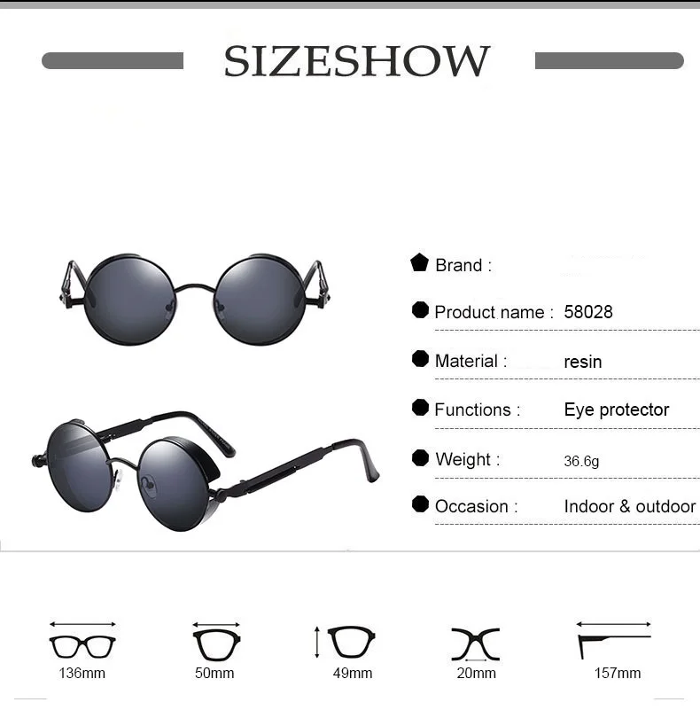 Metal Steam Punk Style Sun Glasses Steampunk Fashion Men Retro Round Sunglasses