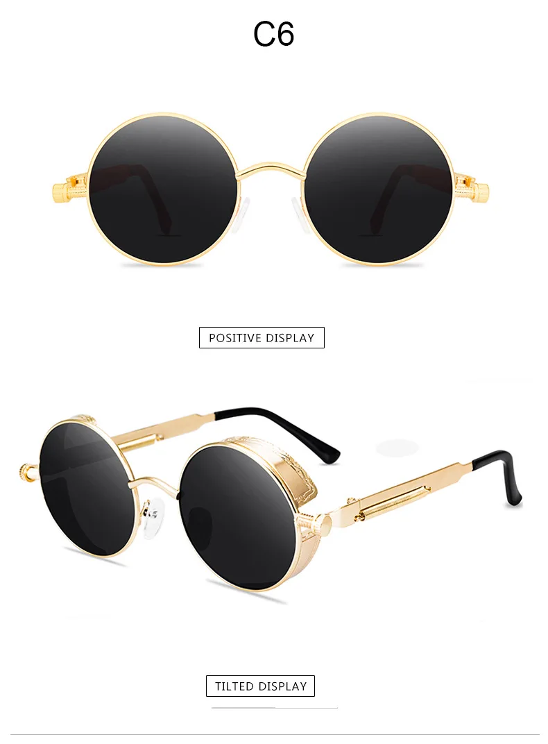 Metal Steam Punk Style Sun Glasses Steampunk Fashion Men Retro Round Sunglasses