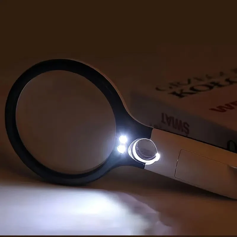 White Magnifying Glass Handheld 45X Magnifier With 3 LED Light For Reading Magnifying Glass Jewelry Loupe