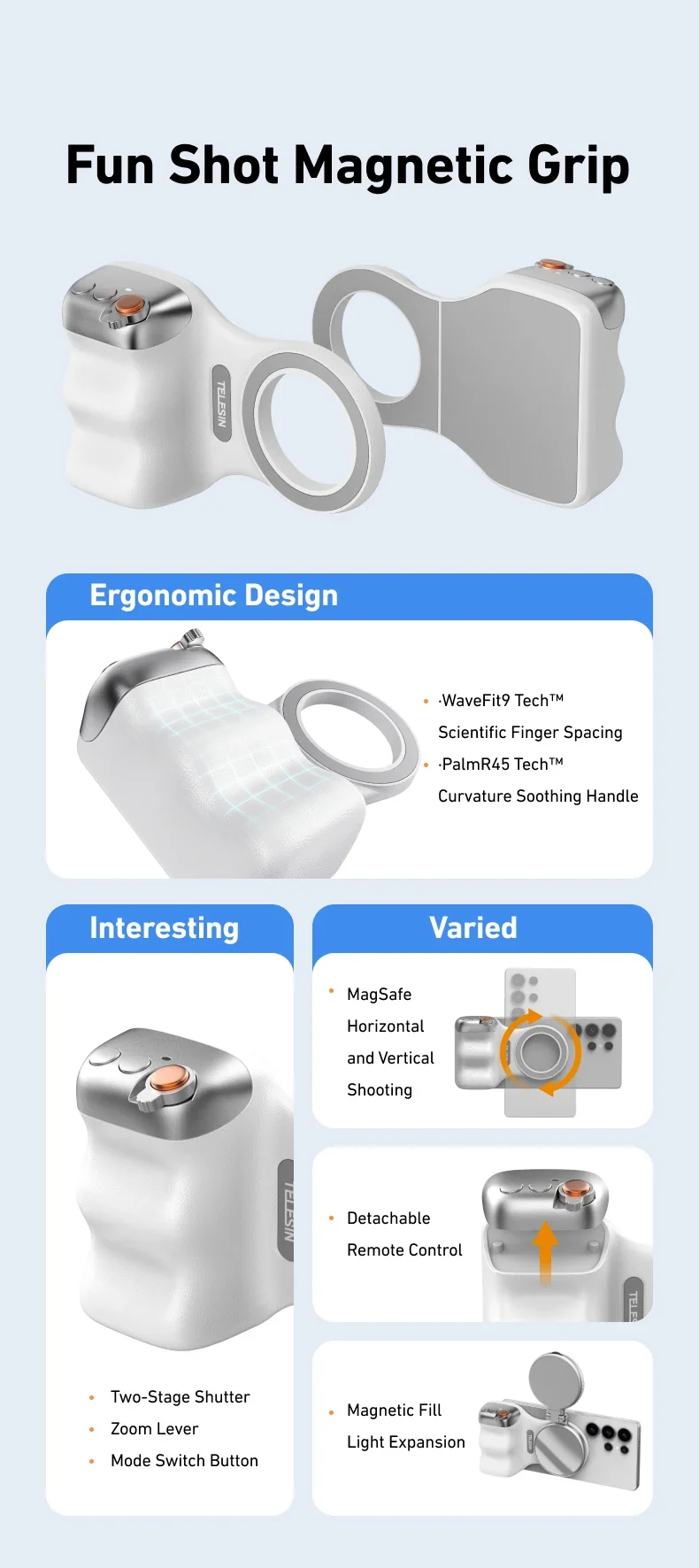 TELESIN Phone Camera Shoot Hand Grip Magnetic Smart Phone Holder Shooting Aid Remote Control Handle For Iphone Android Phone