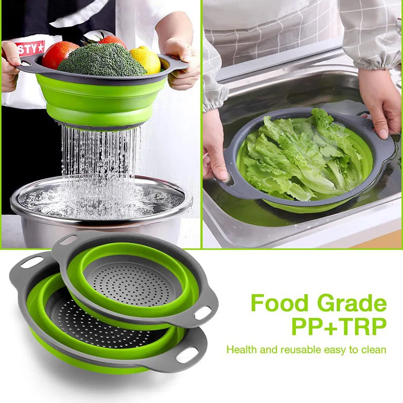 Silicone Vegetable and Fruit Cleaning and Drainage Basket Cleaning Basket 1PCS Folding Water Filter Net Kitchen Gadgets