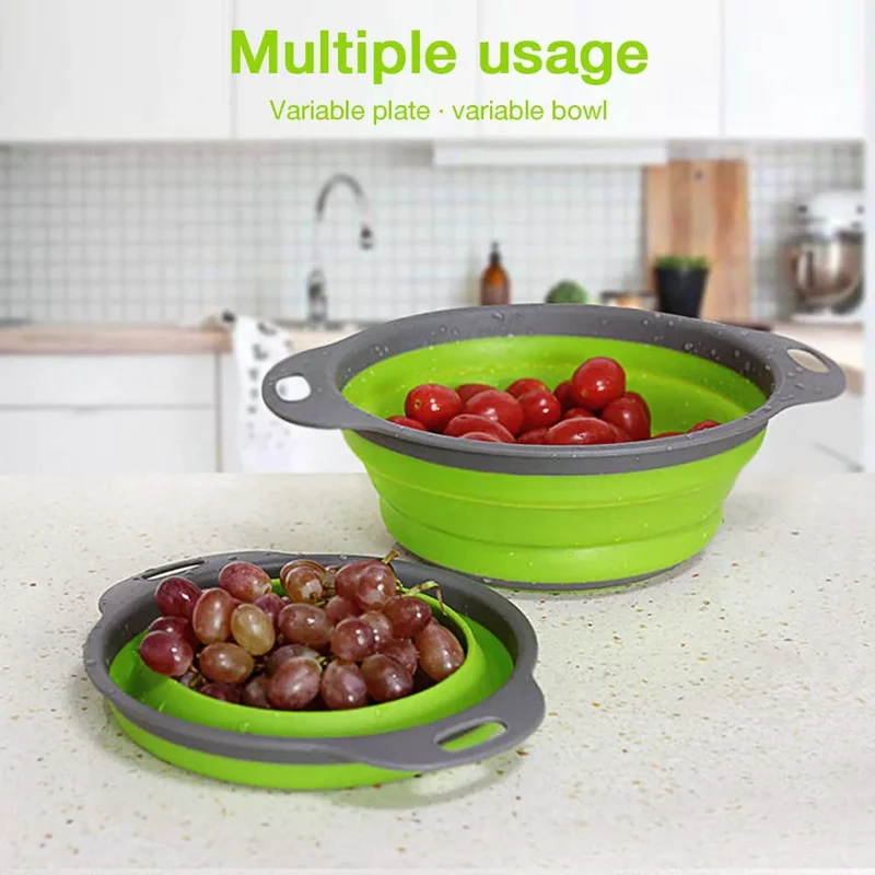 Silicone Vegetable and Fruit Cleaning and Drainage Basket Cleaning Basket 1PCS Folding Water Filter Net Kitchen Gadgets