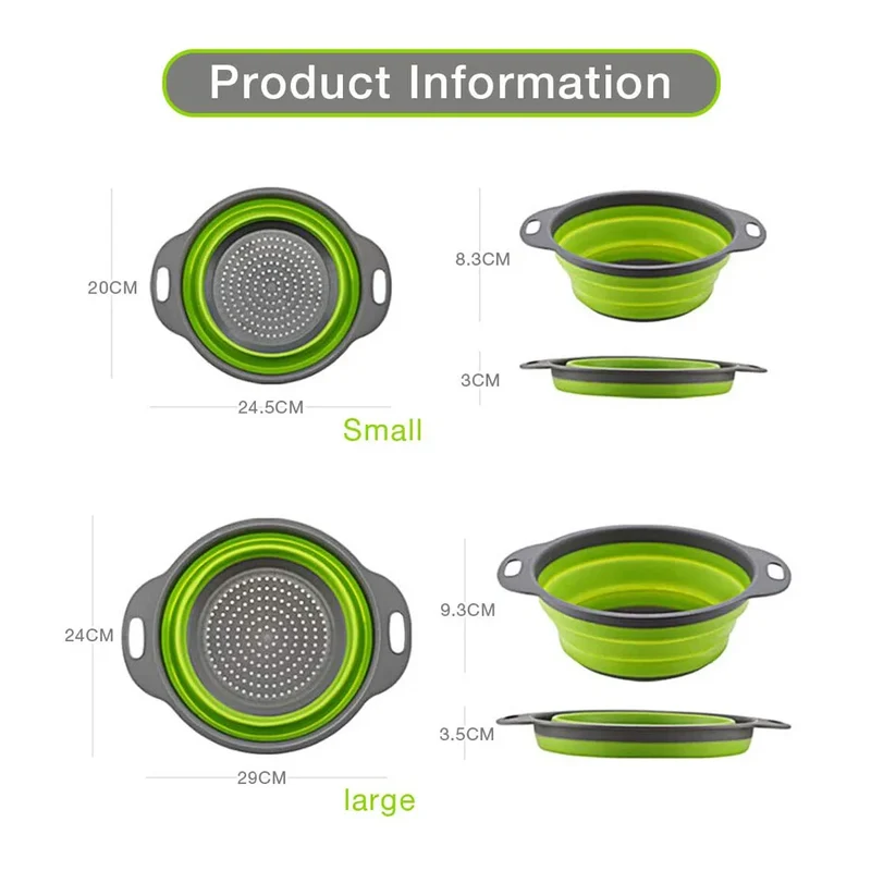 Silicone Vegetable and Fruit Cleaning and Drainage Basket Cleaning Basket 1PCS Folding Water Filter Net Kitchen Gadgets