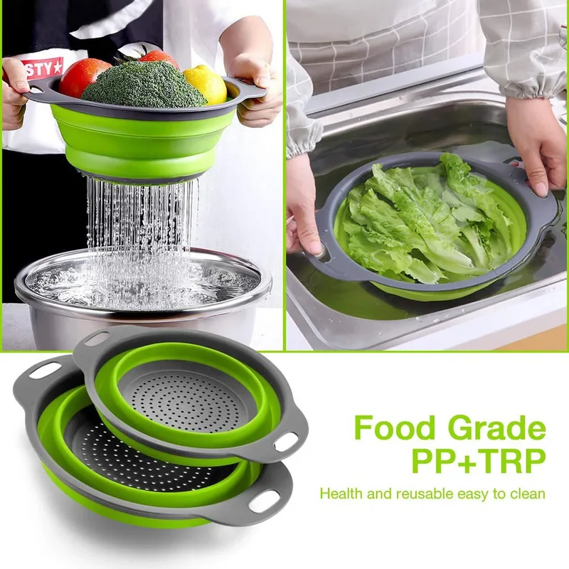 Silicone Vegetable and Fruit Cleaning and Drainage Basket Cleaning Basket 1PCS Folding Water Filter Net Kitchen Gadgets