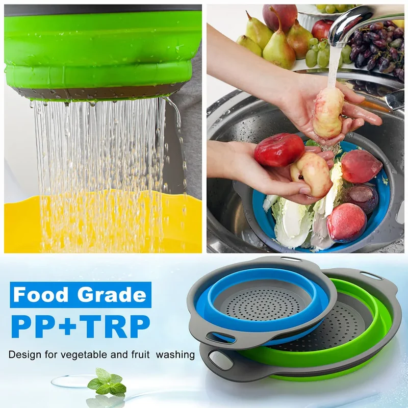 Silicone Vegetable and Fruit Cleaning and Drainage Basket Cleaning Basket 1PCS Folding Water Filter Net Kitchen Gadgets