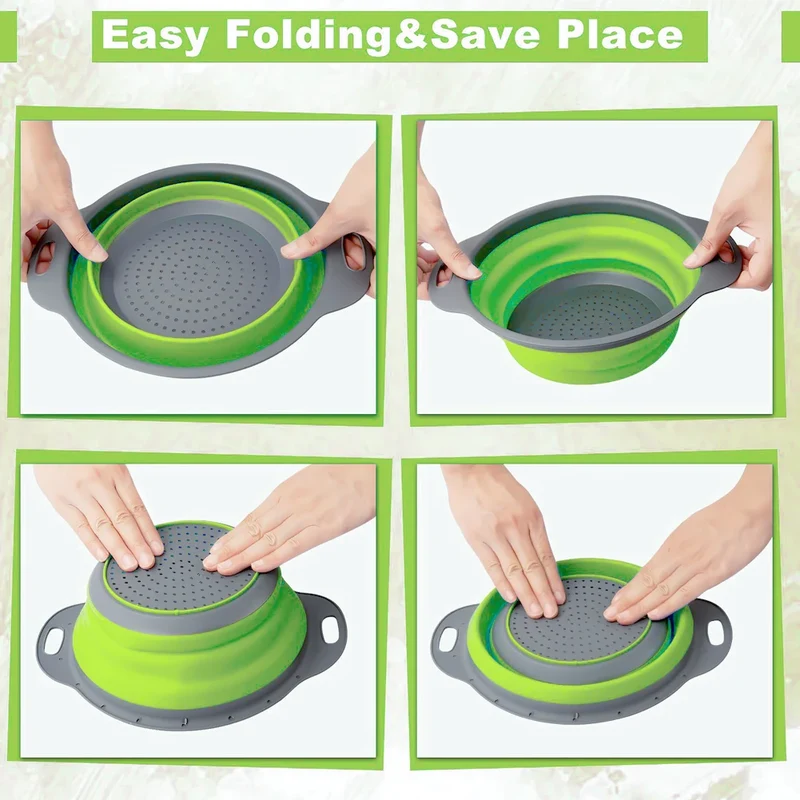 Silicone Vegetable and Fruit Cleaning and Drainage Basket Cleaning Basket 1PCS Folding Water Filter Net Kitchen Gadgets