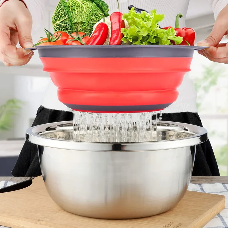 Silicone Vegetable and Fruit Cleaning and Drainage Basket Cleaning Basket 1PCS Folding Water Filter Net Kitchen Gadgets