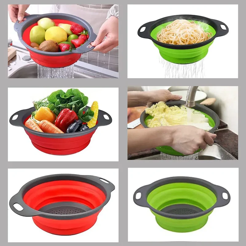 Silicone Vegetable and Fruit Cleaning and Drainage Basket Cleaning Basket 1PCS Folding Water Filter Net Kitchen Gadgets