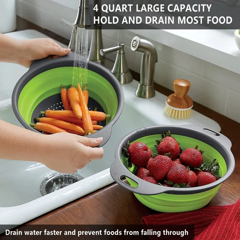 Silicone Vegetable and Fruit Cleaning and Drainage Basket Cleaning Basket 1PCS Folding Water Filter Net Kitchen Gadgets