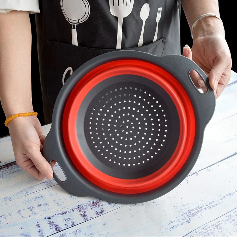 Silicone Vegetable and Fruit Cleaning and Drainage Basket Cleaning Basket 1PCS Folding Water Filter Net Kitchen Gadgets