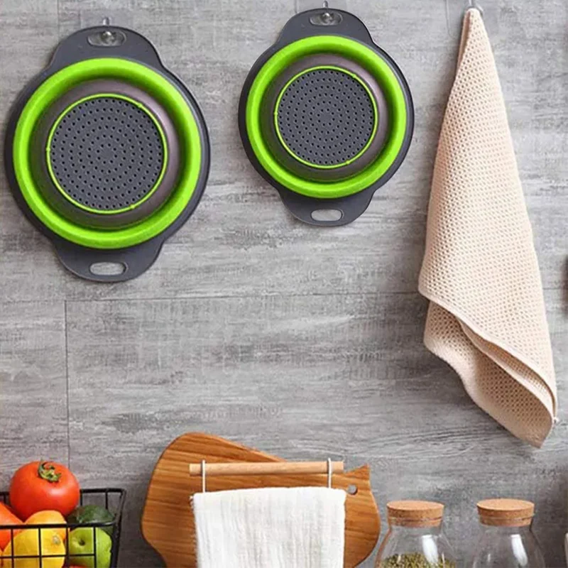 Silicone Vegetable and Fruit Cleaning and Drainage Basket Cleaning Basket 1PCS Folding Water Filter Net Kitchen Gadgets