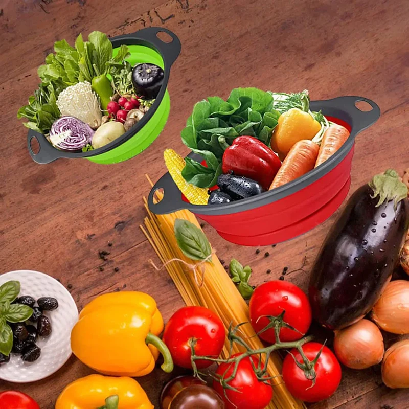 Silicone Vegetable and Fruit Cleaning and Drainage Basket Cleaning Basket 1PCS Folding Water Filter Net Kitchen Gadgets