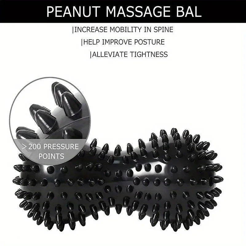 Peanut-shaped yoga massage ball for deep tissue massage. It relaxes muscles in the shoulders, neck and back and relieves neck tension. It is an essential fitness accessory for yoga.