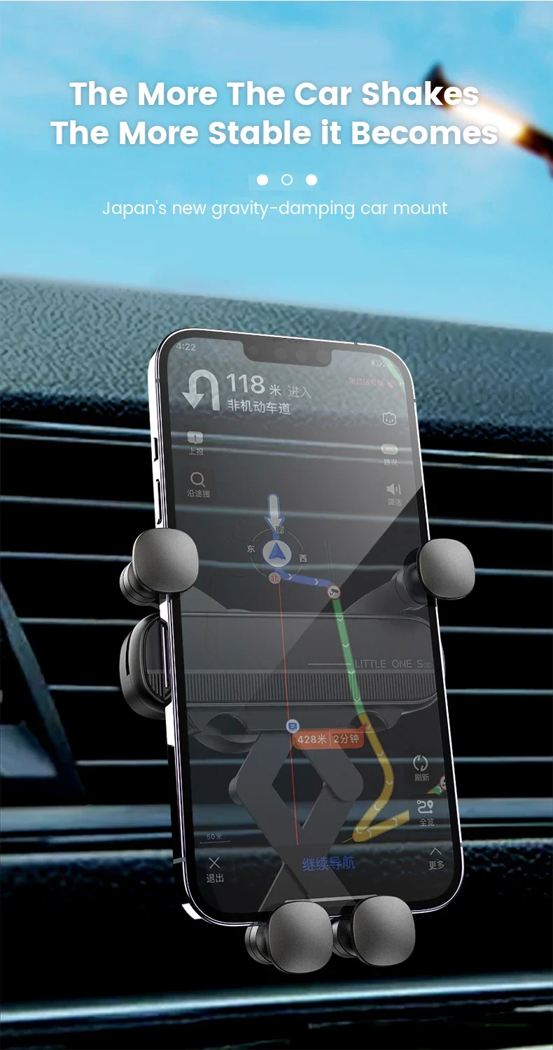 Universal Gravity Car Phone Holder Air Vent Mount Mobile Support for iPhone 13/12 Xiaomi - Automotive GPS Stand
